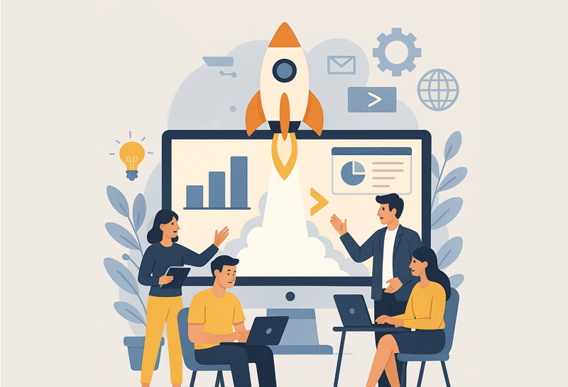 Team collaborating in an office